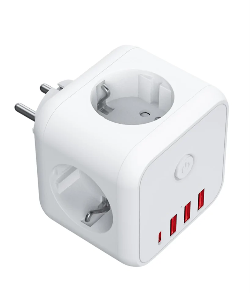 7in1 220V+USB utazó elosztó kocka