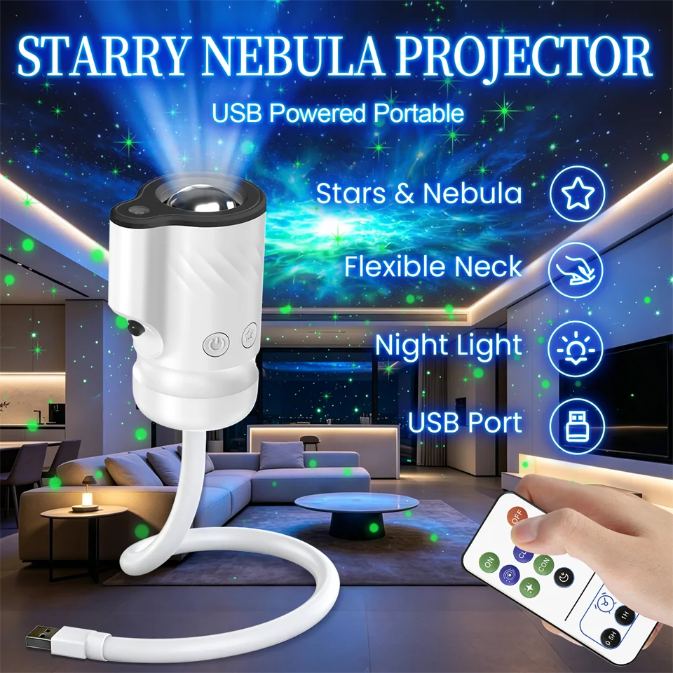 Hordozható USB-s galaxis projektor éjjeli fénnyel