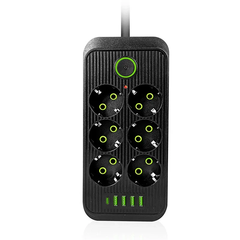 Tűzálló 6-os elosztó 5 USB porttal - F06U /2500W, 2 méter/