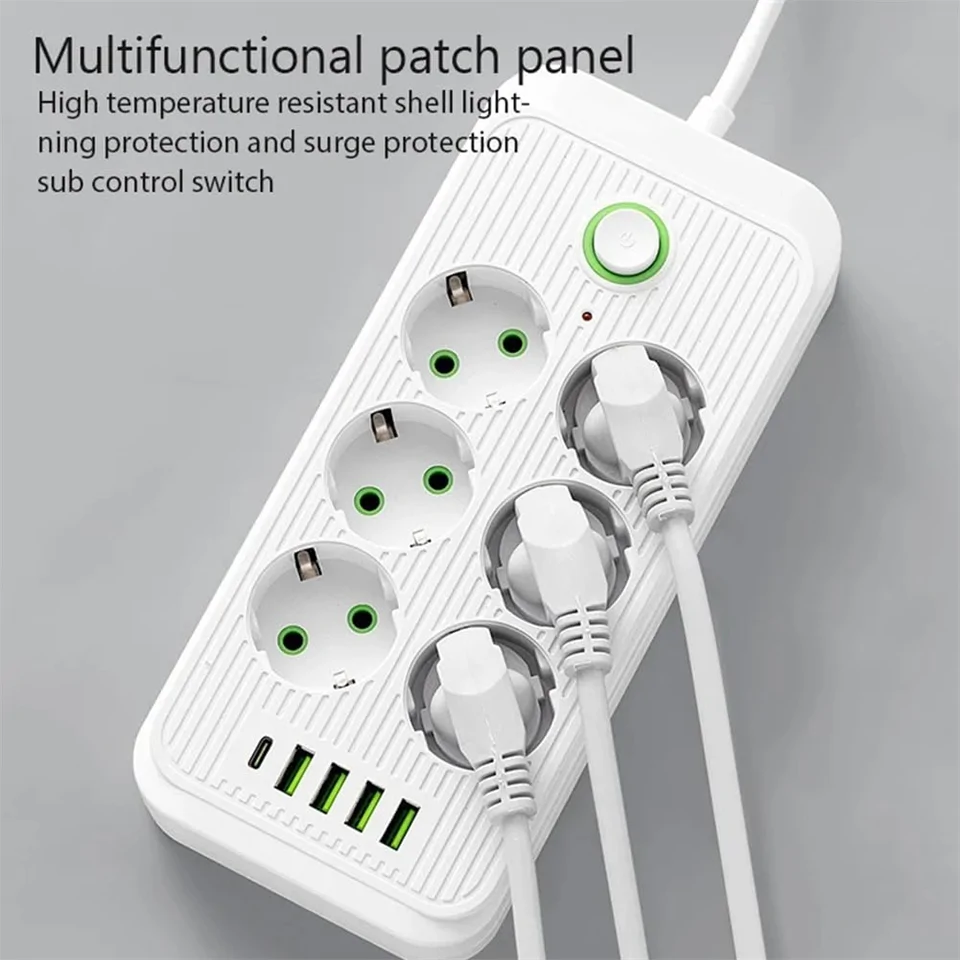 Tűzálló 6-os elosztó 5 USB porttal - F06U /2500W, 2 méter/