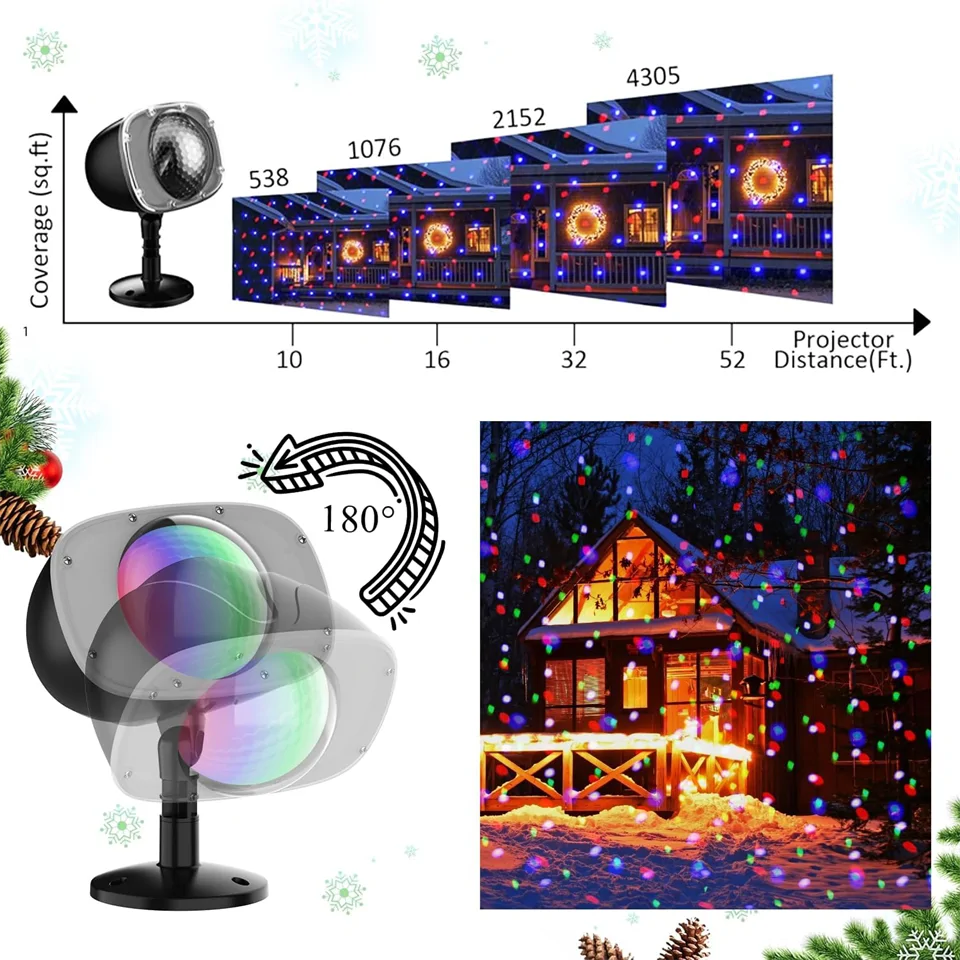 LED dekoráció projektor RGB hulló hópelyhek