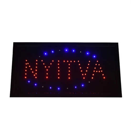 „Nyitva” LED tábla / villogó kék kerettel