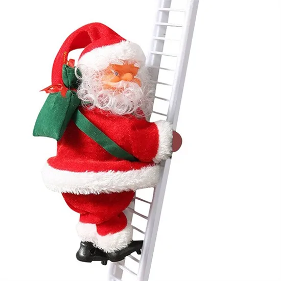 Létrára mászó, zenélő, éneklő mikulás - karácsonyi dekoráció(BBJ)