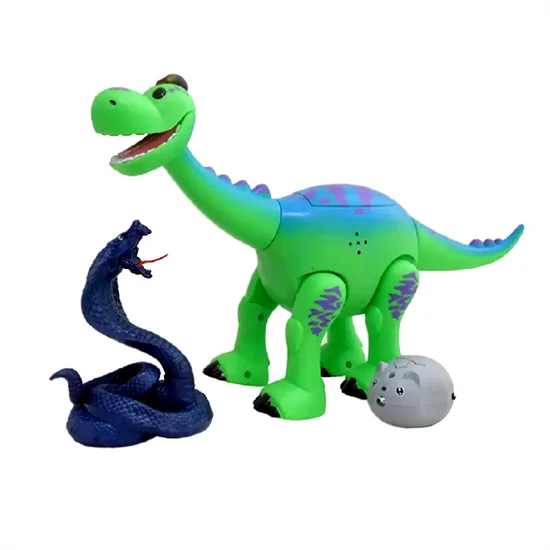 Sétáló, világító és zenélő brontosaurus kobrával és kisegér alakú távirányítóval